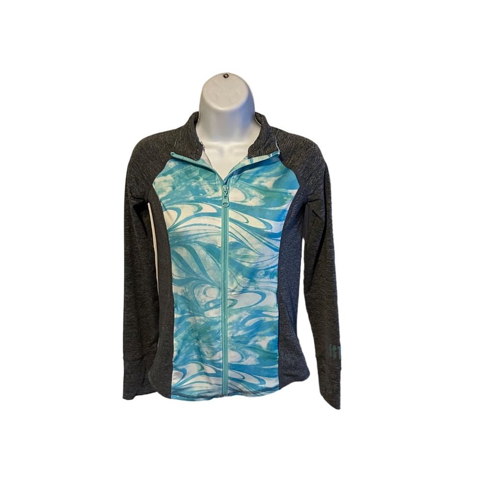 Justice Active gray blue and green zip jacket with thumb holes size 10